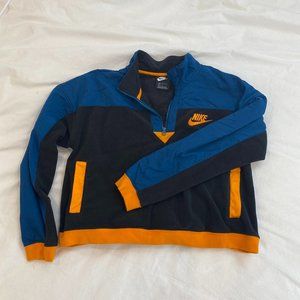 nike blue and orange polar fleece half zip sweatshirt